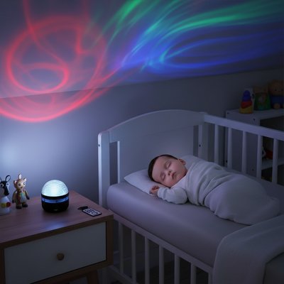 Veilleuse à projection bébé : une lumière douce pour aider bébé à s’endormir paisiblement dans sa chambre.