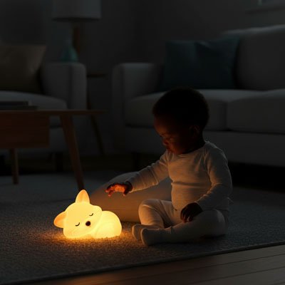 Veilleuse renard mignonne pour bébé, parfaite pour une ambiance douce et rassurante.