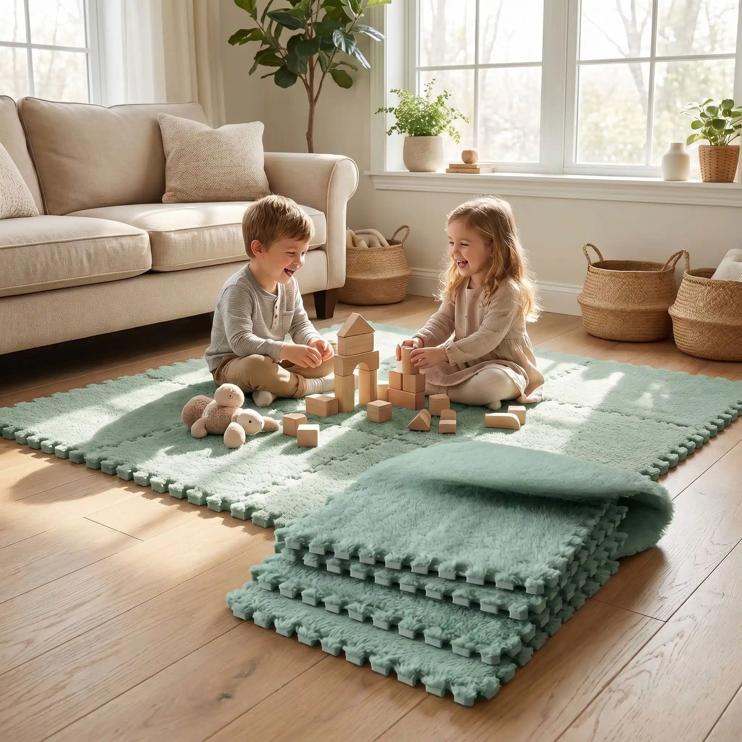 tapis de jeux pour bebe | Sol en mousse peluche emboîtables