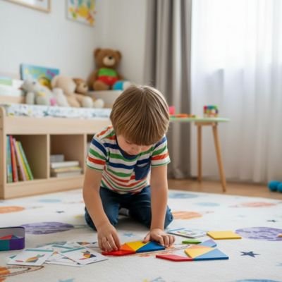 jeu tangram durable en bois naturel colore