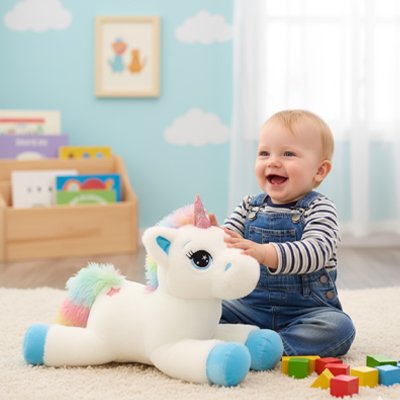 Peluche licorne arc-en-ciel : compagnon doux et sécuritaire