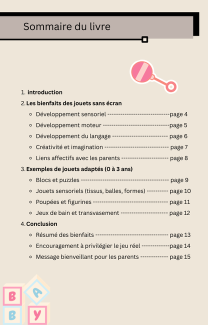 Le livre des bienfaits pour l'enfant de jouer sans écran deuxième partie. 